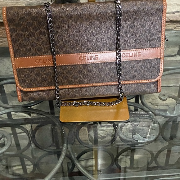 Celine Women Clutch Chain Strap Bag in Brown and Tan - Picture 1 of 11